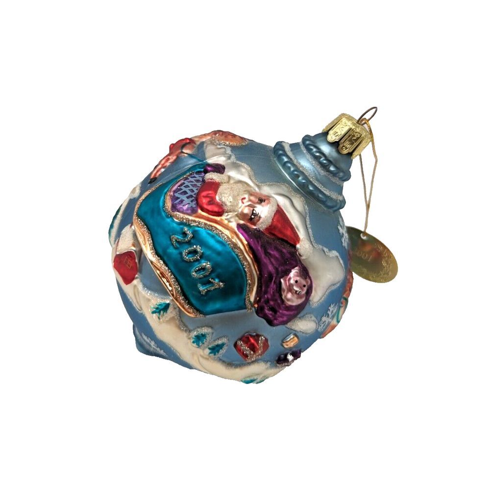 2001 Santa's Best European Blown Glass Christmas Ornament SANTA SLEIGH‎ RIDE